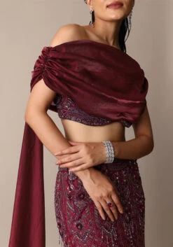 Wine Opulent Fish Cut Lehenga And Embellished Jacket Duo 11 Wine Opulent Fish Cut Lehenga And Embellished Jacket Duo -Lillys Clothing Shop eageg