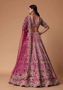 Pink Raw Silk 16 Kali Lehenga And 3D Pearl Embellished Blouse Set -Lillys Clothing Shop efeqfqef