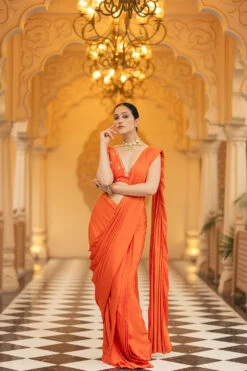 Rust Saree -Lillys Clothing Shop ek3002C