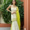 Off White Green Embroidered Sharara Lavinder Sharara