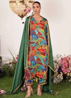 Crimson Kurta Pant And Dupatta Set