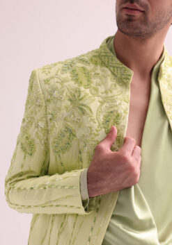 Lime Bandhgala Jacket And Pant Set With Floral Embroidery 12 Lime Bandhgala Jacket And Pant Set With Floral Embroidery -Lillys Clothing Shop eqgqgbq