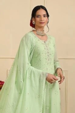 Mint Georgette Chikankari Embellished Kurta Set -Lillys Clothing Shop ezgif.com gif maker