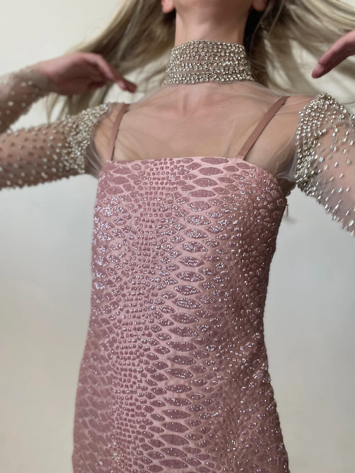 Hand Embroidered Mini Dress With Crystal Bodysuit 12 Hand Embroidered Mini Dress With Crystal Bodysuit - Image 12