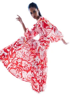 Printed Gathered Maxi Dress