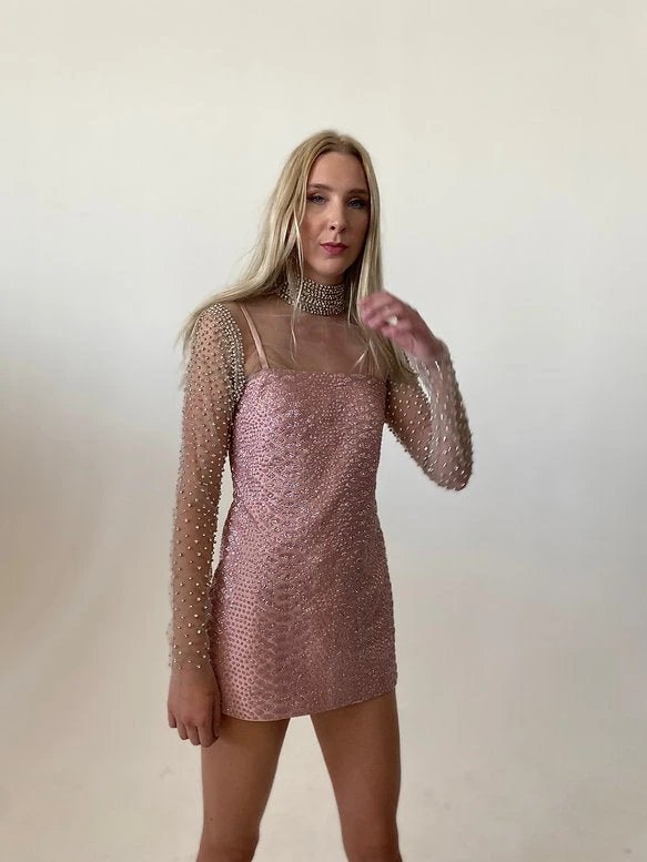 Hand Embroidered Mini Dress With Crystal Bodysuit 13 Hand Embroidered Mini Dress With Crystal Bodysuit - Image 13