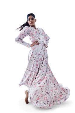 Lilac Printed Full Sleeve Maxi Dress