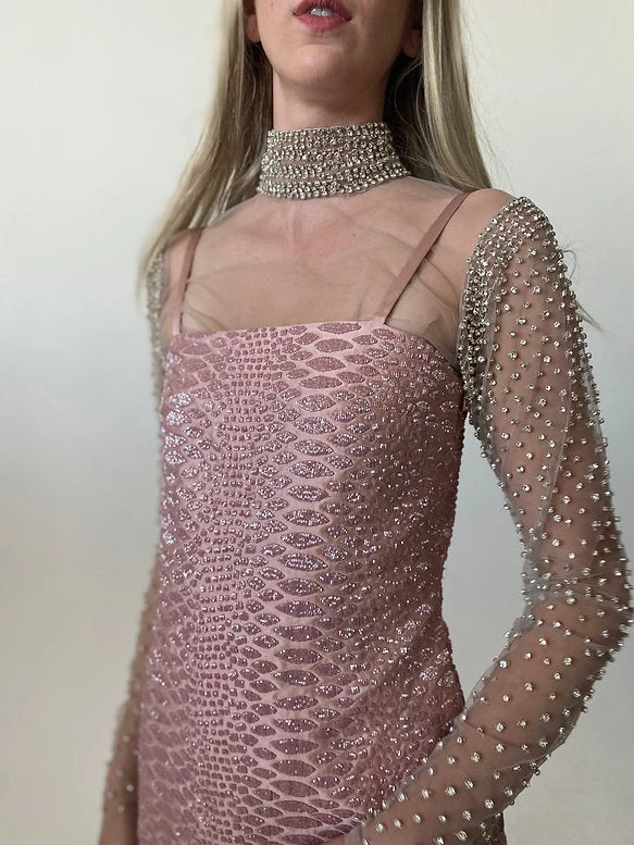 Hand Embroidered Mini Dress With Crystal Bodysuit 14 Hand Embroidered Mini Dress With Crystal Bodysuit - Image 14