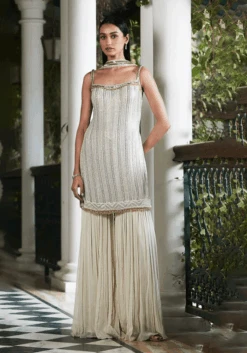 Ivory Sequins Sharara Set -Lillys Clothing Shop frw