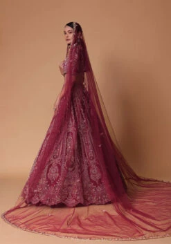 Red Raw Silk Lehenga Set With Cutout Back Velvet Blouse -Lillys Clothing Shop fwrg