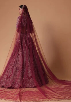 Red Raw Silk Lehenga Set With Cutout Back Velvet Blouse -Lillys Clothing Shop gggh