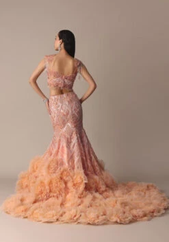 Peach Fish Cut Frill Lehenga Set With Trail Dupatta And Tassels 15 Peach Fish Cut Frill Lehenga Set With Trail Dupatta And Tassels -Lillys Clothing Shop ghh