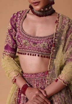 Red Raw Silk Lehenga Set With Cutout Back Velvet Blouse -Lillys Clothing Shop grg