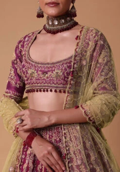 Red Raw Silk Lehenga Set With Cutout Back Velvet Blouse -Lillys Clothing Shop gssgh