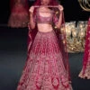Red Raw Silk Lehenga Set With Cutout Back Velvet Blouse
