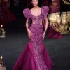 Deep Purple Organza Fishcut Gown With 3D Tassel Sleeves -Lillys Clothing Shop hsss