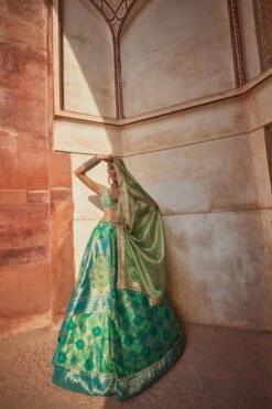 Green Woven Banarsi Chanderi Lehenga