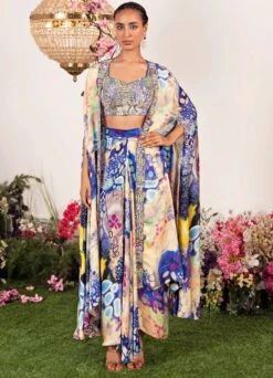 Indigo Ink Cowl Bralette And Cape Set