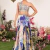 Indigo Ink Lehenga Set With One Shoulder Bloluse -Lillys Clothing Shop indigo printed lehenga with one shoulder blouselehengajuhi bengani 247987