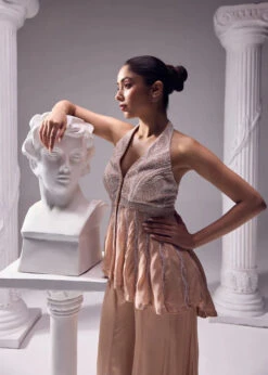 Caramel Beige Peplum Sharara Set