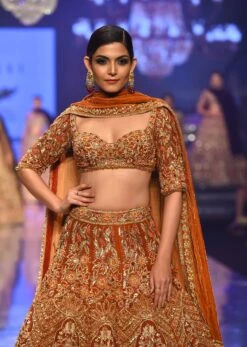Burnt Orange Titian Bridal Lehenga In Raw Silk -Lillys Clothing Shop kalki burnt orange titian bridal lehenga in raw silk sg127216 1