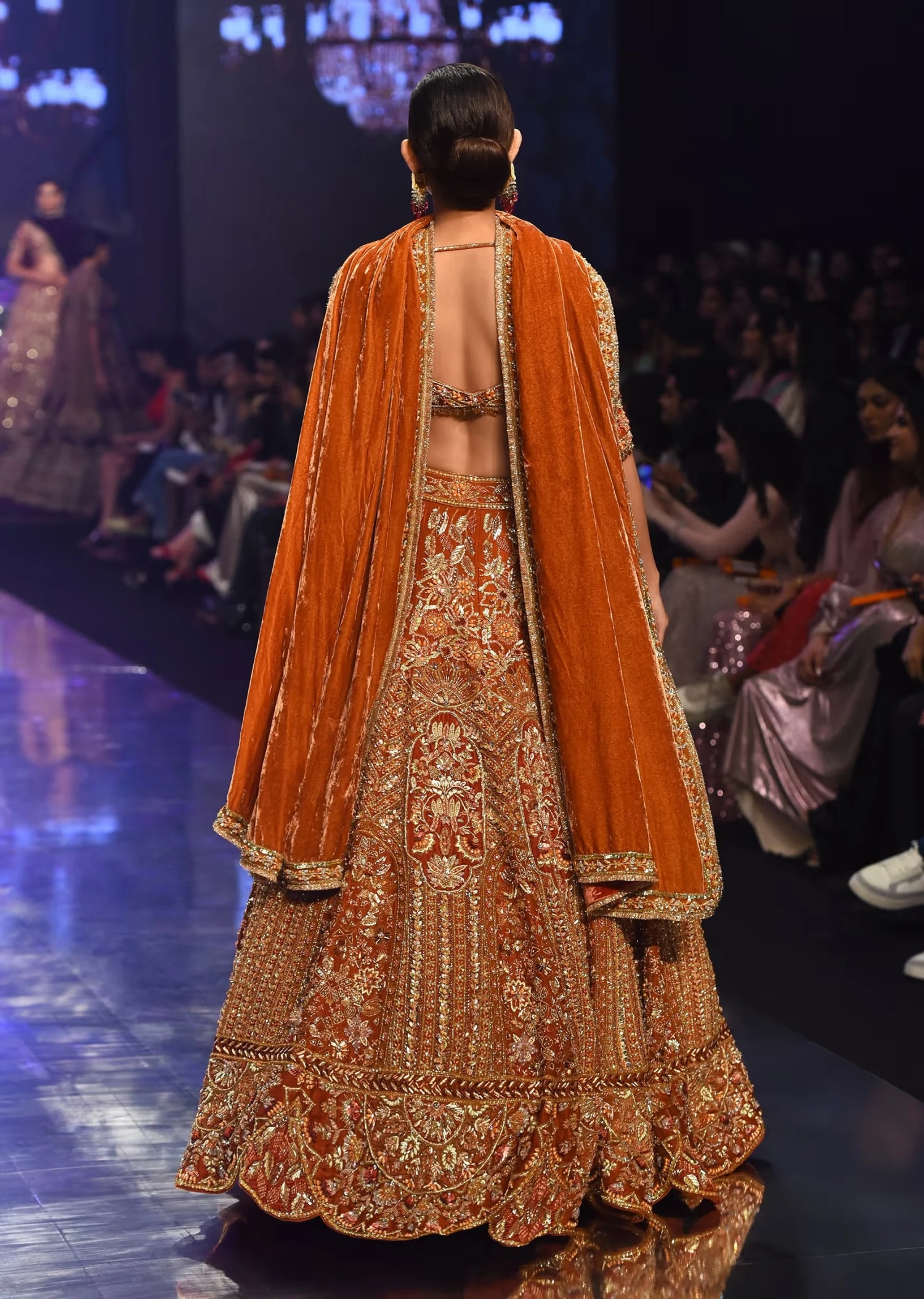 Burnt Orange Titian Bridal Lehenga In Raw Silk - Image 2