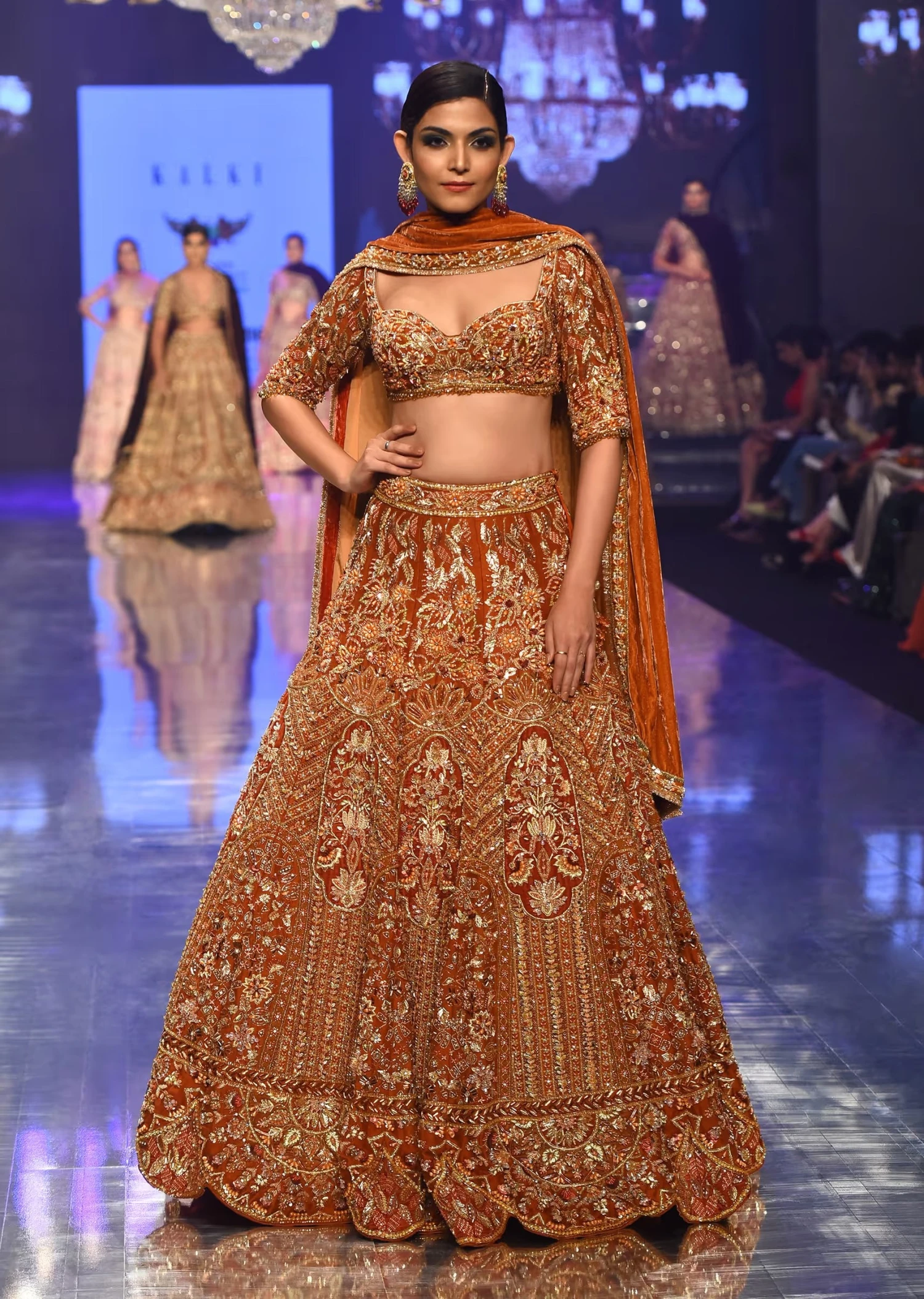 Burnt Orange Titian Bridal Lehenga In Raw Silk - Image 4