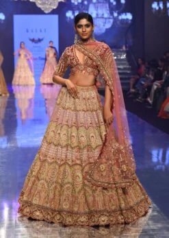 Rose Pink Junoesque Bridal Lehenga In Raw Silk With Heavy Embroidery