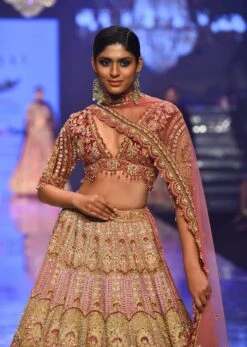 Rose Pink Junoesque Bridal Lehenga In Raw Silk With Heavy Embroidery -Lillys Clothing Shop kalki cashmere rose pink junoesque bridal lehenga sg127241 3