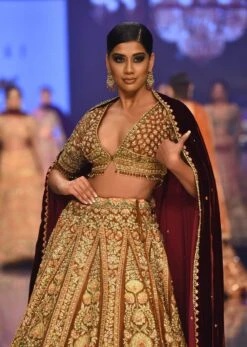 Chocolate Brown Arcadia Bridal Lehenga In Raw Silk With Embroidery