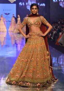 Golden Lehenga Bridal Lehenga In Raw Silk With Heavy Embroidery