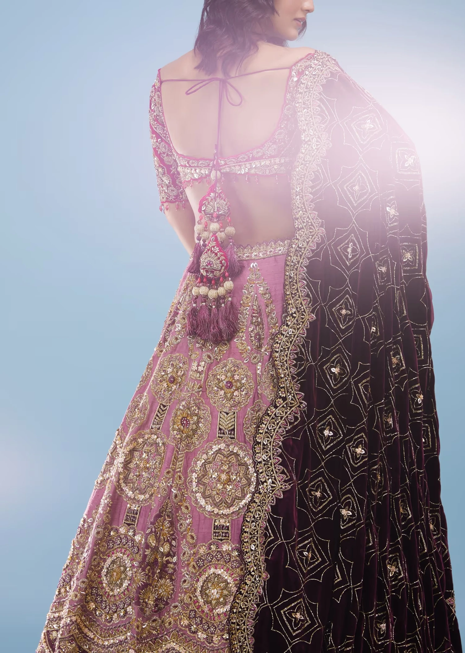 Powder Pink Amari Bridal Lehenga With Heavy Embroidery 4 Powder Pink Amari Bridal Lehenga With Heavy Embroidery - Image 4