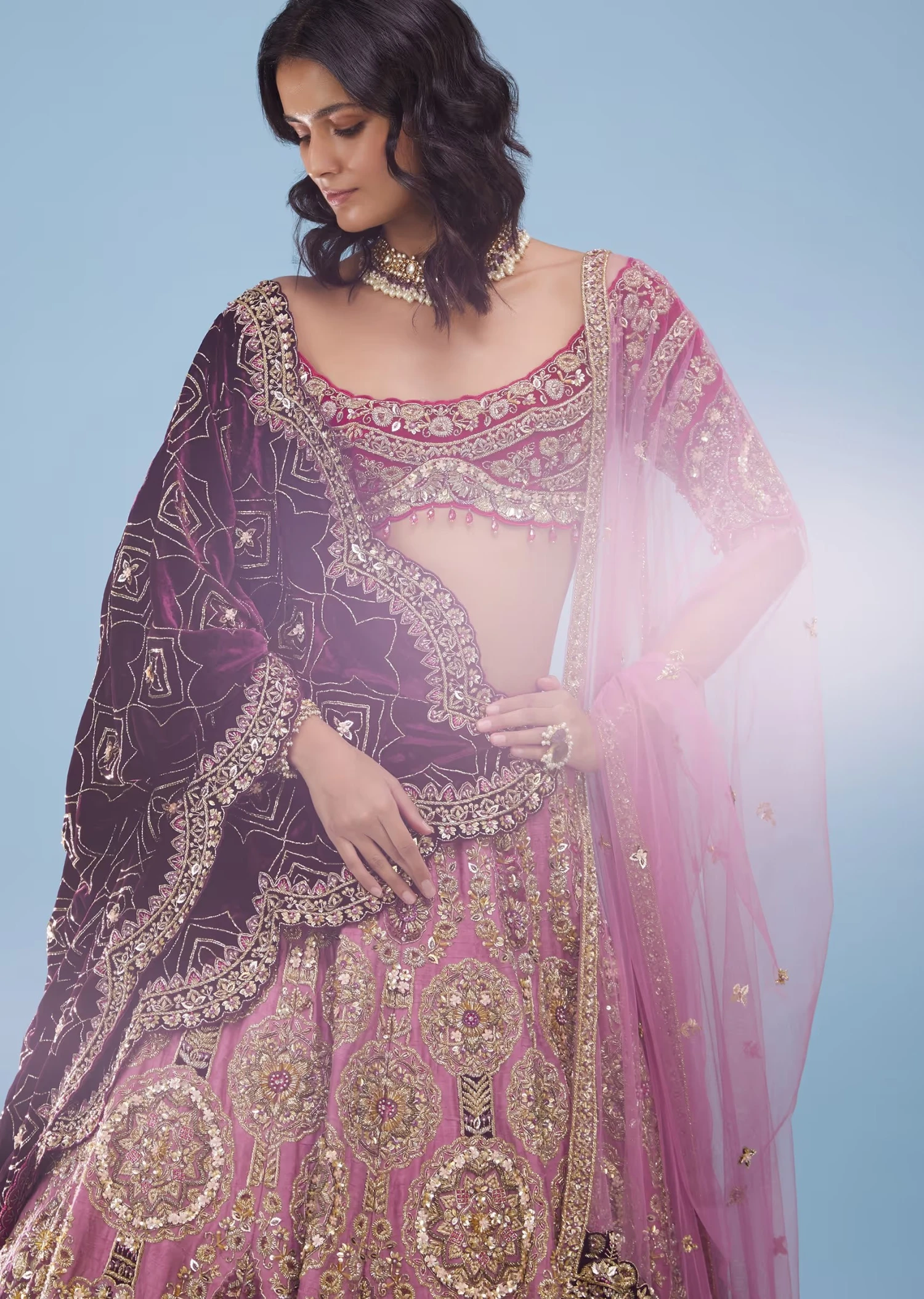 Powder Pink Amari Bridal Lehenga With Heavy Embroidery 7 Powder Pink Amari Bridal Lehenga With Heavy Embroidery - Image 7