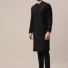 Black Dola Silk Jacket And Kurta Set With Embroidered Work