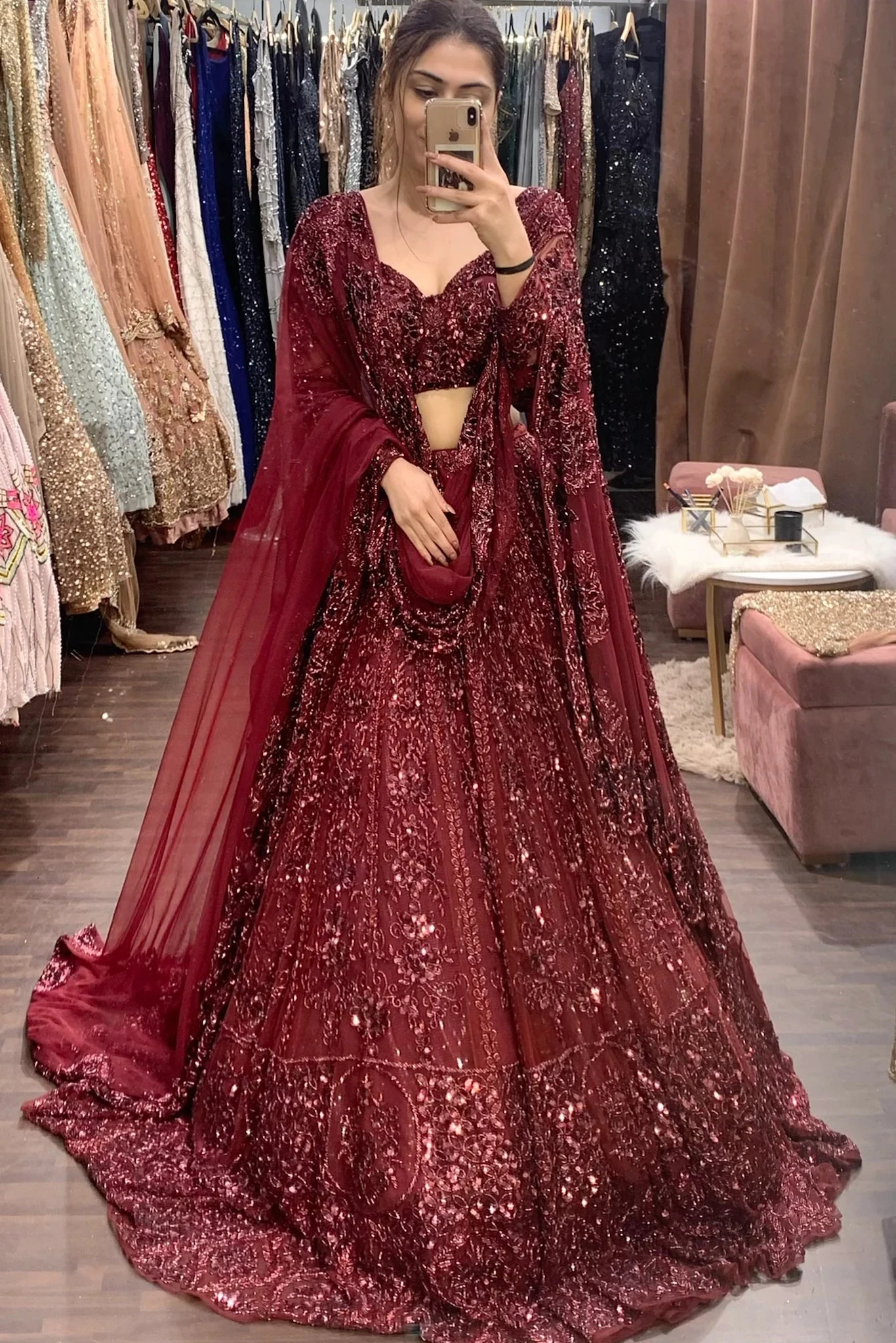 Mahogany - Hand Embroidered Lehenga Set 1 Mahogany - Hand Embroidered Lehenga Set