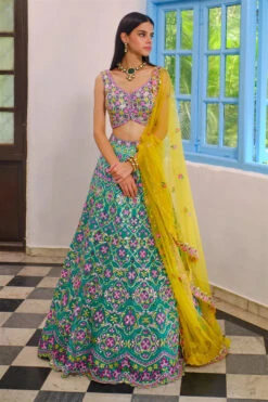 Teal Green Silk Lehenga