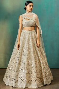 Beige Gold Petals Foil Lehenga