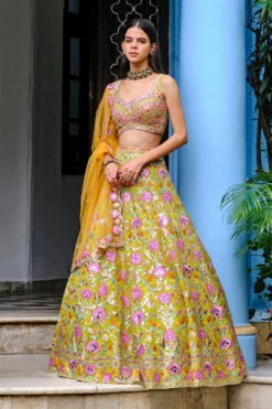 Lime Green Floral Lehenga