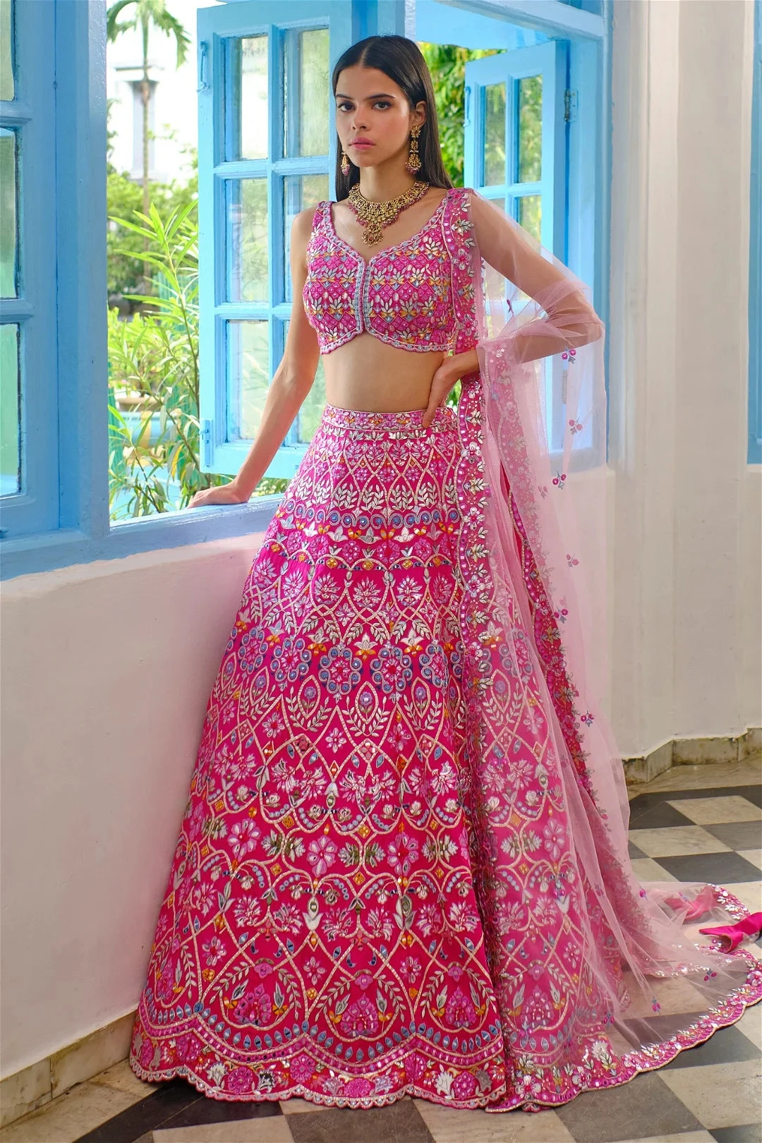 Hot Pink Floral Gota Lehenga 1 Hot Pink Floral Gota Lehenga