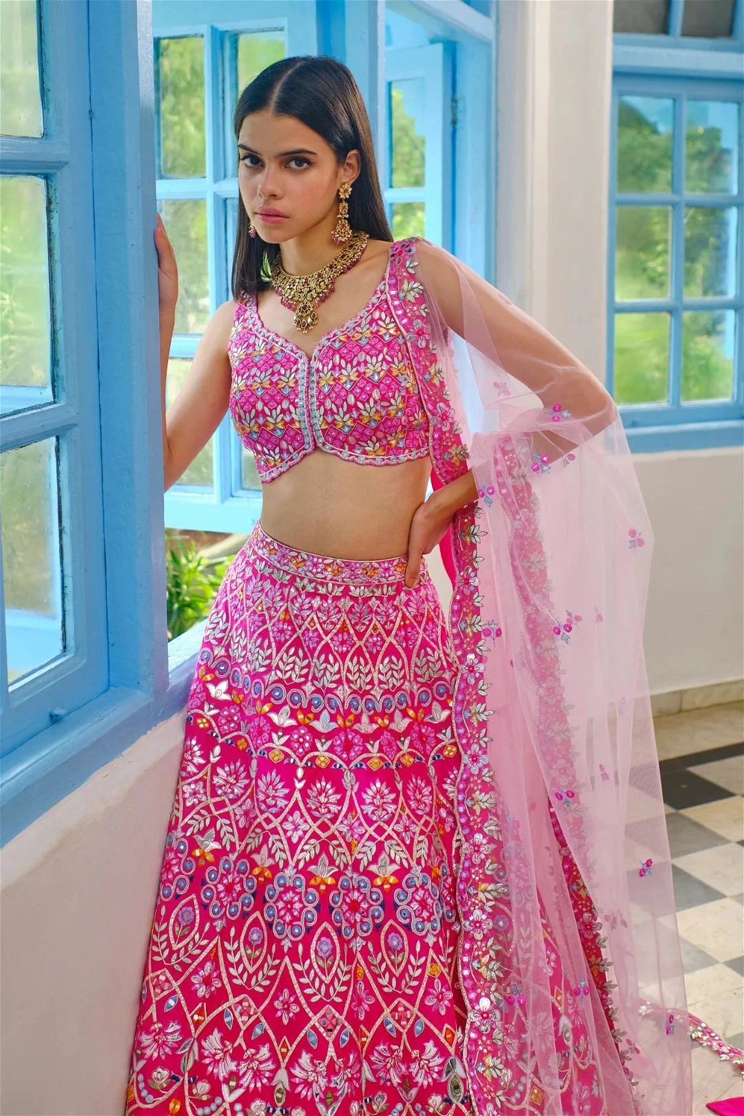 Hot Pink Floral Gota Lehenga 3 Hot Pink Floral Gota Lehenga - Image 3