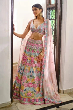 Pink Multicolor Applique Lehenga -Lillys Clothing Shop ms pink patch lehenga 1 22ee907d 7c80 470d a37a f2e34943bbe4