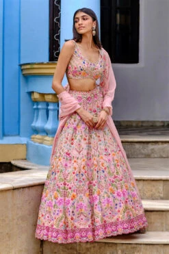 Salmon Pink Multi Pearl Lehenga -Lillys Clothing Shop mzr s pink zardosi lhnga 1 b4de9796 2c12 4934 a22a 7a22fd1062ce