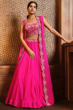 Fuchsia Pink Multicolor Cape Skirt Set
