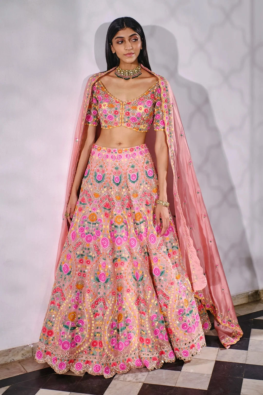 Peach Multicolor Lehenga 1 Peach Multicolor Lehenga