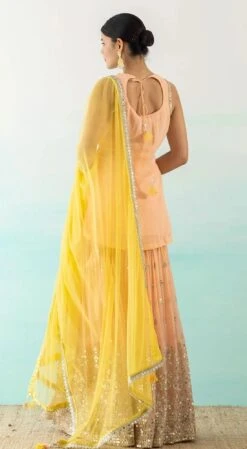 Peach Embroidered Sharara Set With Contrast Dupatta -Lillys Clothing Shop peach embroidered sharara set with contrast dupatta basanti kapde aur koffee 2 1100x 07ba7b78 8e78 4510 a219 a17de73654fd