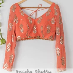 Banana Butti Scallop Lehenga With Melon Orange Silk Blouse And Blush Pink Dupatta -Lillys Clothing Shop peach3