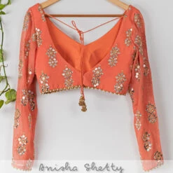 Banana Butti Scallop Lehenga With Melon Orange Silk Blouse And Blush Pink Dupatta -Lillys Clothing Shop peach4