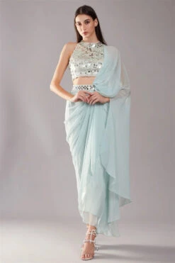 Mint Green Mirror Drape Saree