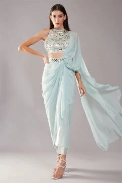 Mint Green Mirror Drape Saree -Lillys Clothing Shop pmk sku ds 2201 2