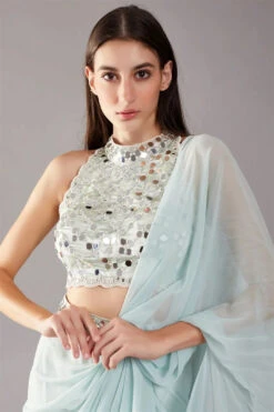 Mint Green Mirror Drape Saree -Lillys Clothing Shop pmk sku ds 2201 3